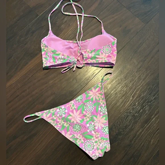 Cabana Del Sol Women's 2 Piece Bikini Swimsuit Set Purple Floral Sz L Beach - Picture 3 of 6
